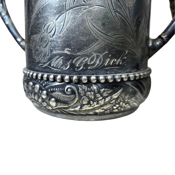 Antique Rockford Silver P Co. Sugar & Cream Dish floral etched rare - Picture 12 of 15